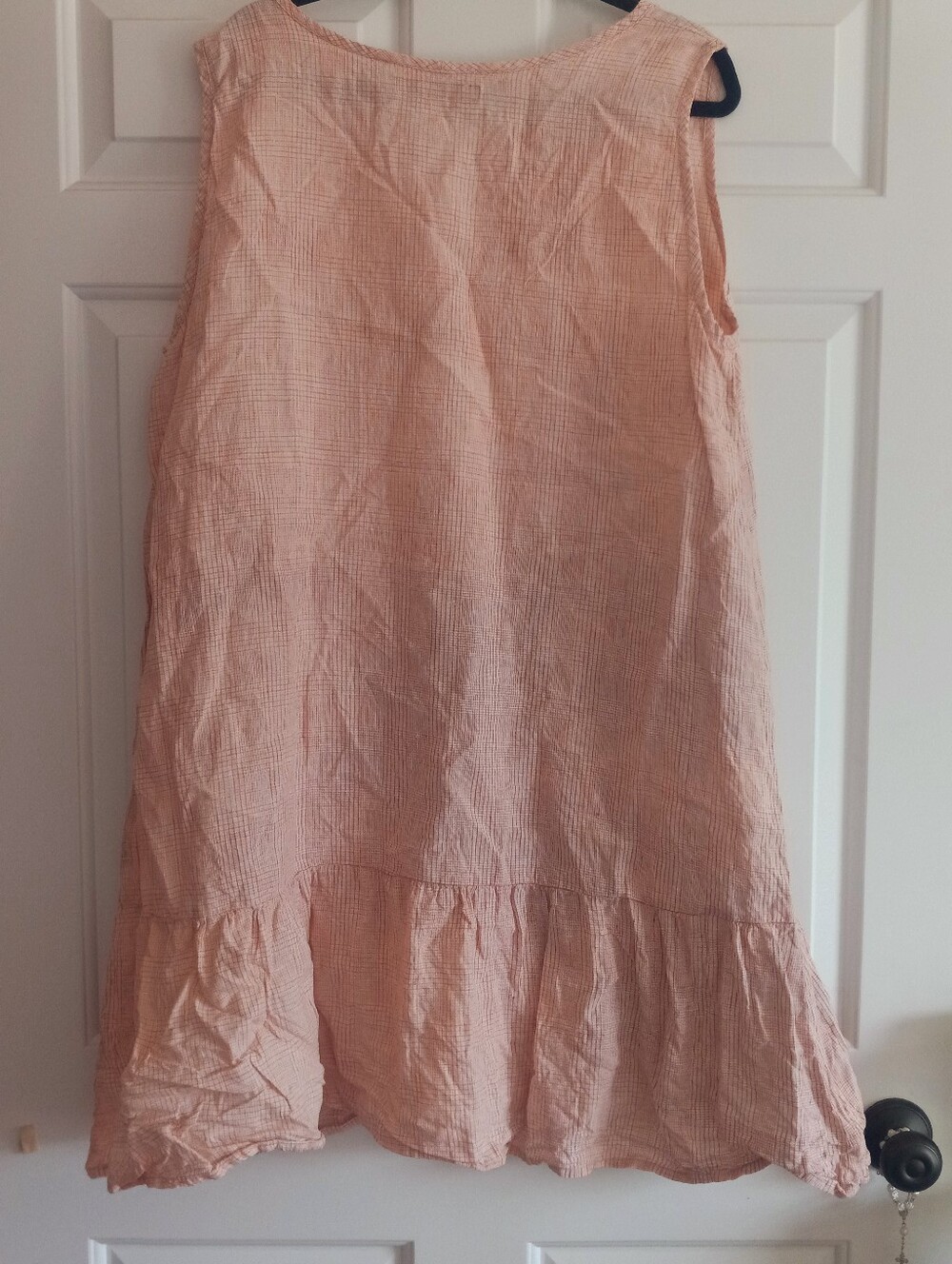 Flax Soft Orangy Plaid Sleeveless LINEN Dress With Sweet RUFFLE